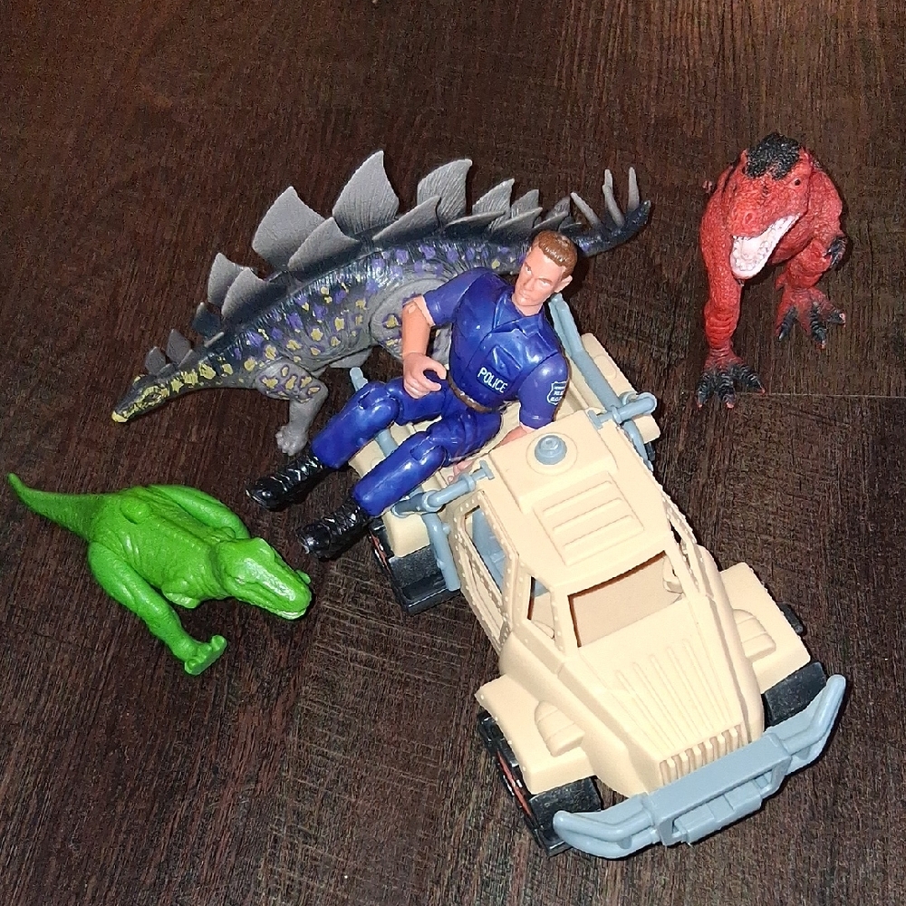 Dinosaur Adventure Playset with Police Figure and Vehicle